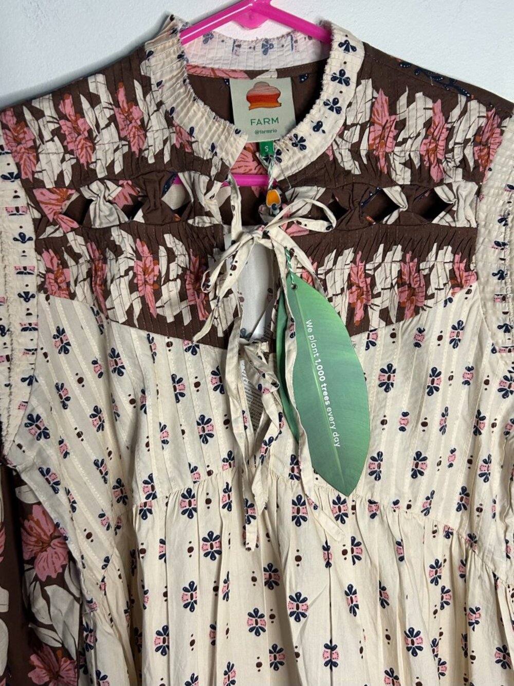 FARM RIO Pintucked printed cotton-voile mini dress Size S - Picture 8 of 9